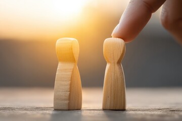 Poster - Empathetic Conflict Resolution Minimalist Wooden Figures Illustrating Emotional Intelligence in Modern Workplace Mediation Strategies for Gen Z Professionals