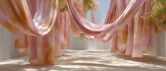 Poster - Ethereal Soft Architecture Blush Textile Installations Revealing Immersive Wellness Design - Mindful Spatial Experience for Contemporary Emotional Landscapes