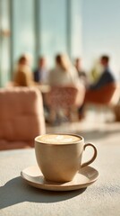 Poster - Modern Workspace Fusion Artisan Ceramic Coffee Culture Meets Collaborative Millennial Networking - Soft-Focus Professional Interaction and Mindful Productivity