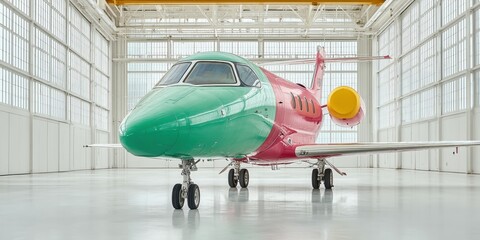 Fototapete - Avant-Garde Aviation High-Performance Business Jet Showcasing Modular Design and Precision Engineering in Next-Generation Aerospace Maintenance Facility