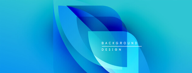 Fototapete - Abstract blue design. Layered shapes create dynamic visual effect. Text reads background design. Modern, clean aesthetic.