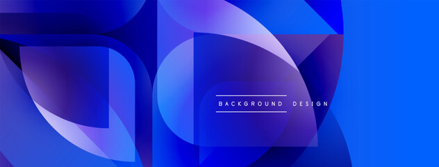 Fototapete - Abstract geometric shapes, vibrant blue hues, modern design. Overlapping layers create depth, dynamic composition. Minimalist aesthetic.