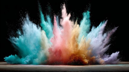 Aufkleber - Bright colored powder bursts outward in mid-air, creating a stunning visual effect against a dark backdrop, showcasing energy and excitement in a vibrant moment
