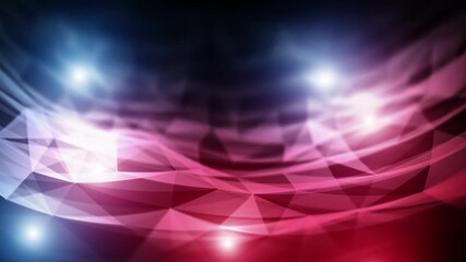 Wall Mural - abstract curved digital triangle wavy pattern with red blue glowing spot lights motion background.