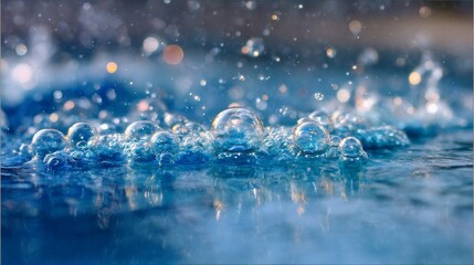 Aufkleber - Macro shot captures sparkling water droplets on a glass surface, glimmering with soft light and evoking feelings of purity and refreshment in a serene environment