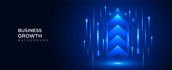 Business growth arrow on blue technology background. Modern futuristic with neon light effect for presentation vector illustration.