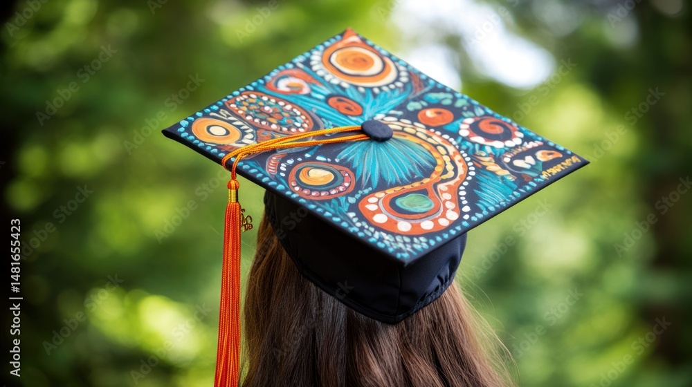 Graduation Cap with Artistic Design, Celebration of Academic ...