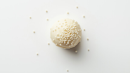 White chocolate truffle with sprinkles on white background