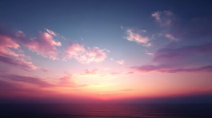 Aufkleber - A breathtaking panorama displays vibrant sunset colors reflecting on tranquil ocean waves as the day transitions into night at a coastal setting