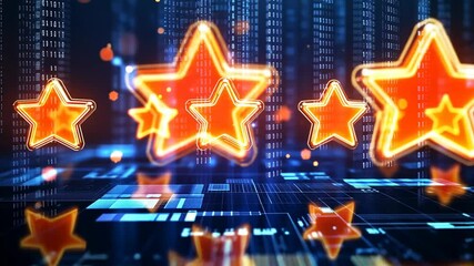 Digital evaluation concept with shining stars on a futuristic background