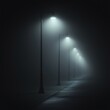 © KamStudio - Surreal Street Lights Glowing Through Fog on Pure Black Background, Minimalist Mood for Artistic Compositions