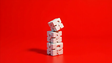 Wall Mural - intriguing concept with stacked question mark cubes against an eye-catching red backdrop, inviting c
