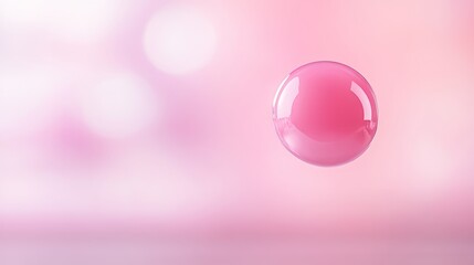 Leinwandbilder - A glossy pink bubble hovers delicately in mid-air, reflecting soft light against a beautifully blurred gradient backdrop transitioning from pale pink to lavender hues