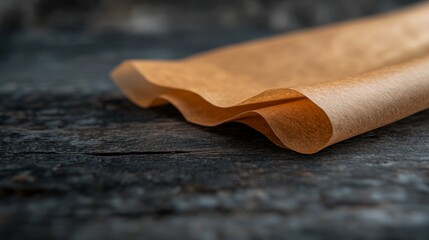 Poster - Curled parchment paper rests on a rugged wooden table in soft directional light, conveying a sense of nostalgia and artisanal craftsmanship in a rustic setting