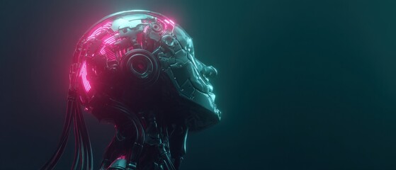 Futuristic robot head with glowing lights