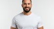 © Siasart Stock - Photo Portrait of Smiling Man in White T-Shirt on White Background