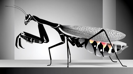 Detailed illustration of a praying mantis. 