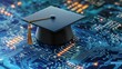 © chaiyong - Graduation mortarboard on futuristic circuit board background: symbolizing technology education artificial intelligence learning online degree digital skills and computer science innovation