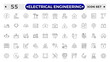 © artshuvo - Electrical Engineering outline Icons set. Vector illustration in modern thin line style of technologies related icons: blueprint, engineer, manufacturing, and more.