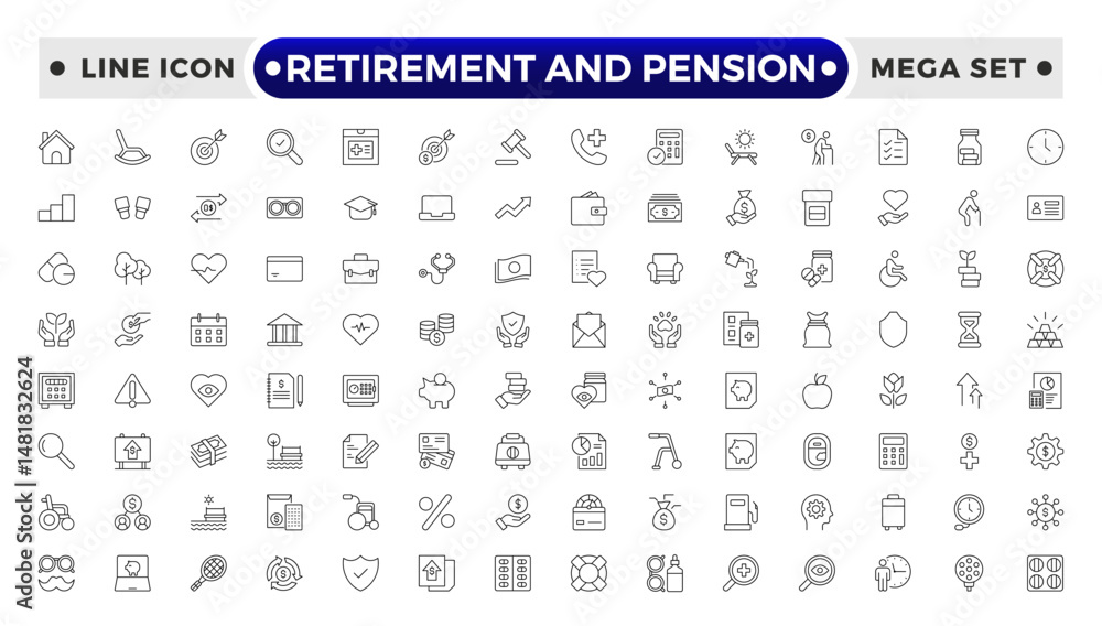 Pension Software Icon Retirement and pension outline icon set. Employee benefit stroke icons ...