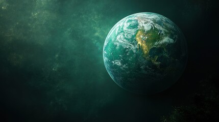 earth seen from deep space in a green nebula.