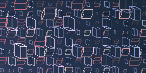 Wall Mural - a vibrant abstract pattern of layers of repeating 3d cubes in purple, brown and blue placed on a dar