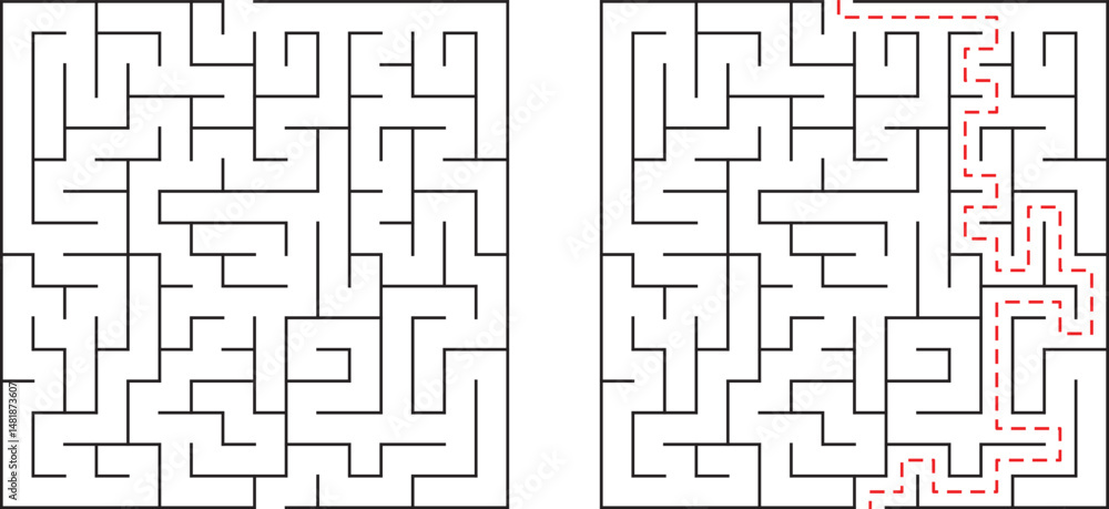 Two maze puzzles one solved representing problem solving and finding ...