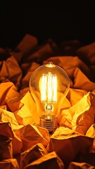 Poster - Illuminated Lightbulb Among Crumpled Paper Idea Generation Concept