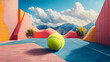 © Yuliana - Colorful tennis court in a surreal landscape setting.