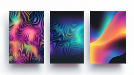 Wall Mural - Three vibrant abstract backgrounds featuring colorful wave patterns in shades of blue, pink, and purple.