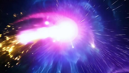 Wall Mural - Colorful plasma waves rushing into a warp core explosion with trailing sparks