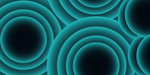 Aufkleber - Abstract futuristic background with concentric circular layers with a neon cyan glow effect on a dark background. Minimalist cover template with vibrant perspective geometric oval shapes.