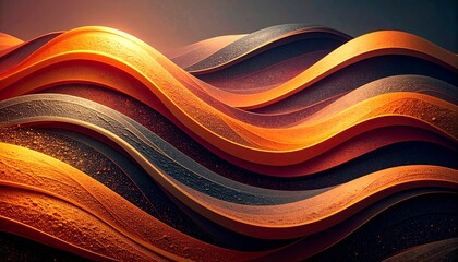 Wall Mural - abstract wavy layers of orange and red tones with textured surface and gradient background