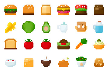 Aufkleber - Collection set of pixelated food icons isolated on white background	