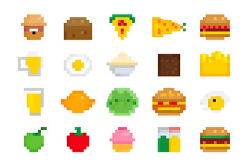 Aufkleber - Collection set of pixelated food icons isolated on white background	