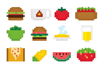 Aufkleber - Collection set of pixelated food icons isolated on white background	