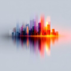 Poster - Abstract Cityscape Reflection: A Vibrant Metropolis in Hues of Red, Blue, and Gold