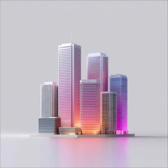 Poster - Abstract Cityscape Render: Modern Towers with Gradient Lighting and Minimalist Design