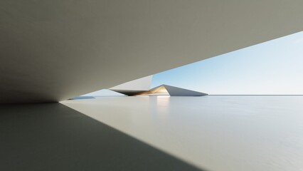 Aufkleber - 3d render of abstract modern geometry architecture with empty cement floor, minimal exterior, car presentation background