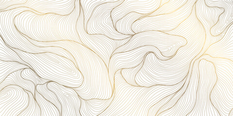 Aufkleber - Vector golden line wave on white background. Abstract premium luxury elegant illustration, wavy Japanese ornament, flow water, ocean, organic shape pattern