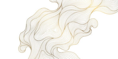 Aufkleber - Vector golden line wave on white background. Abstract premium luxury elegant illustration, wavy Japanese ornament, flow water, ocean, organic shape pattern