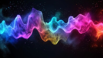 Wall Mural - an abstract digital representation of audio waveform set against a dark backdrop and infused with a 