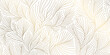 © marylia17 - Vector golden on white line leaves pattern, luxury nature illustration, plant flower texture background. Boho foliage ornament, summer floral design, jungle banner