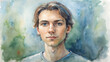 © Dmitriy - Young man with a calm expression in a watercolor portrait style