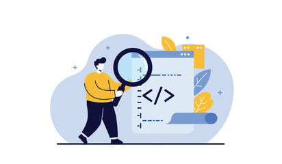 Exploring web development and coding concepts with magnifying glass