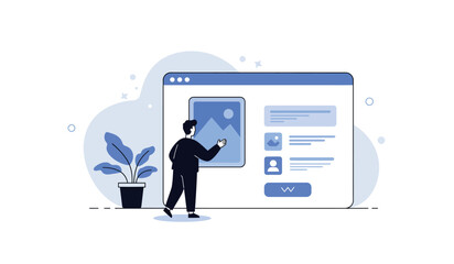 Web design concept with user interface and digital interaction scene