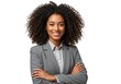 © Vooglo.com - Confident african american businesswoman in a gray suit smiling with arms crossed