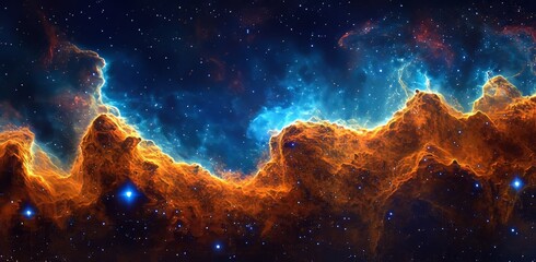 Wall Mural - in the immense cosmic expanse, a solitary planet shines near a glowing nebula