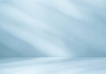 Leinwandbilder - Blue Background Studio with Gradient White Light on Podium stage for Product Display Present,Empty Backdrop wall texture with abstract sun light on floor concrete and blue wall room interior