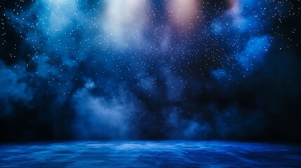 starry night sky over dark ocean horizon in fantasy celestial outer space dreamy landscape